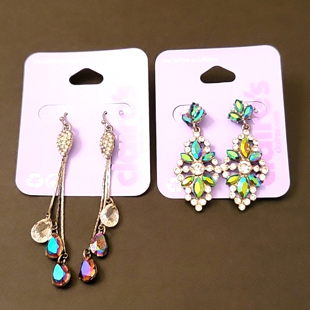 NEW 2 Pairs of Peacock Crystal Earrings! One low price & only one ship fee!